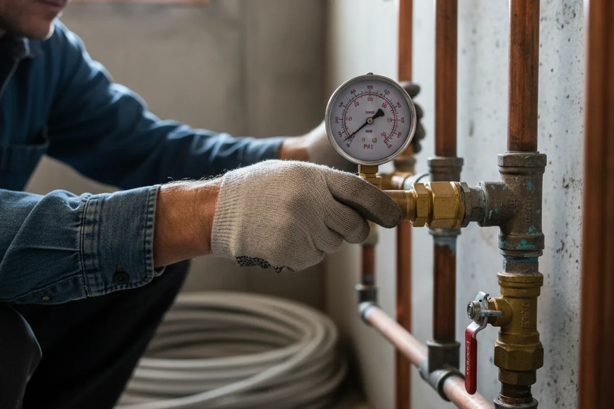 Pressure testing a repaired line during Water Line Repair in Stilesville